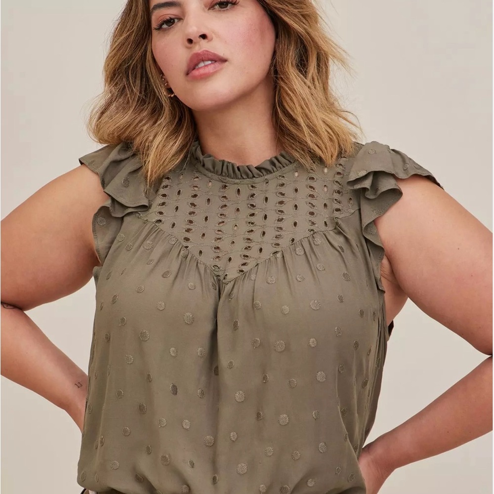 Eyelet Ruffle Sleeve Top